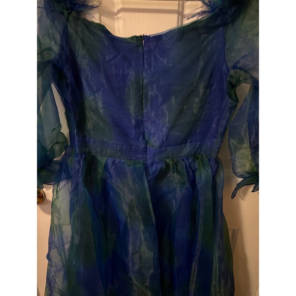 NWT Blue Green Watercolor Organza Maxi Dress Feather fairycore gala mermaid - Picture 5 of 9